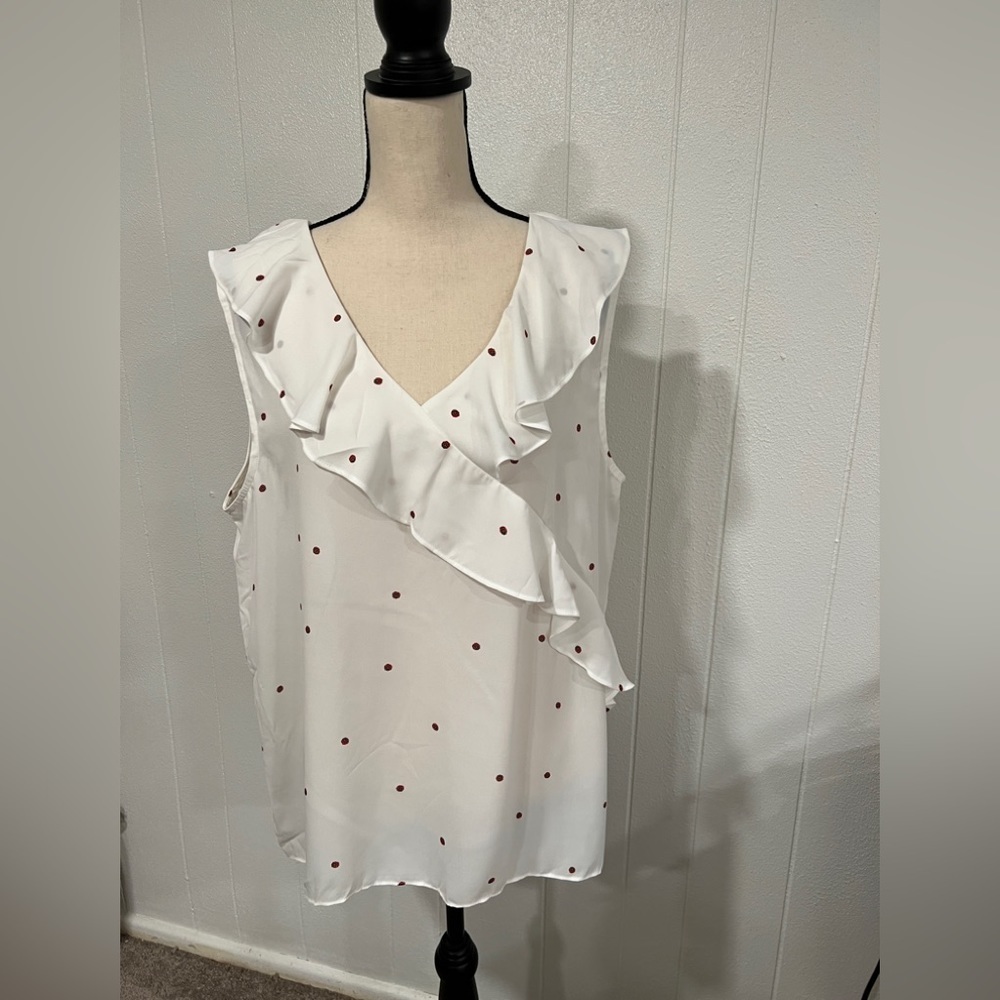 LOFT White Blouse with Red Polka Dots